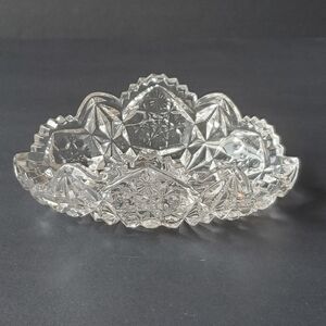 Beautiful Cut Crystal Glass U-Shaped Oval Dish Bowl Vintage